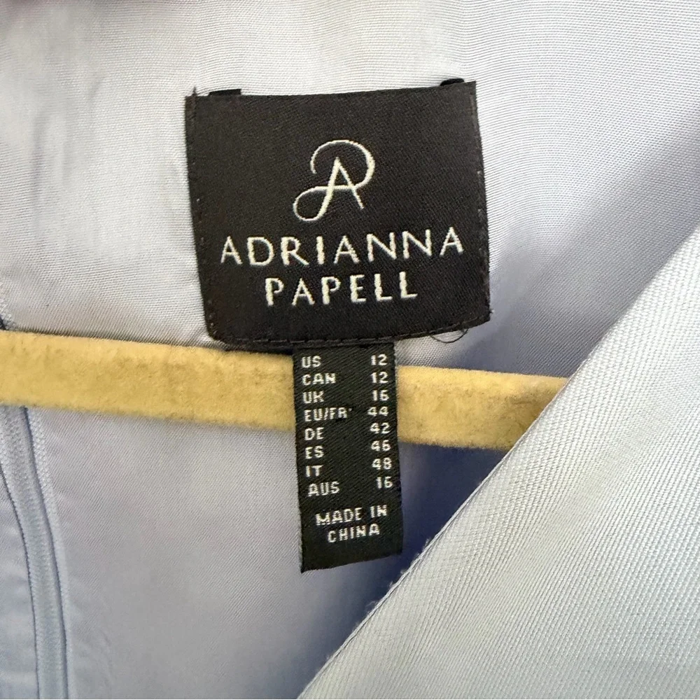 Wedding Guest Adrianna Papell Dusty Blue Satin Midi Dress Size 12 NWT Elegant - Picture 3 of 6